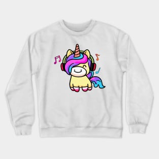 Happy smiling baby unicorn with headphones. Kawaii cartoon Crewneck Sweatshirt